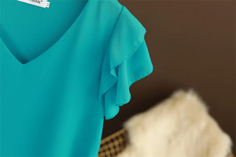 2026 Fashion Summer Dress Women Blouse Top New Short Sleeved V-neck Chiffon T-shirt Women's Loose and Versatile Small Shirt