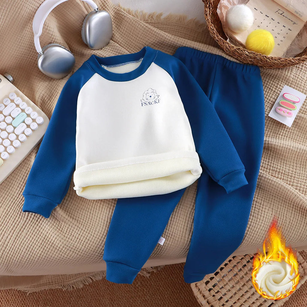 Autumn and winter Girl clothes plus velvet thickened children's underwear long sleeves long pajamas set baby boy Sets for childr