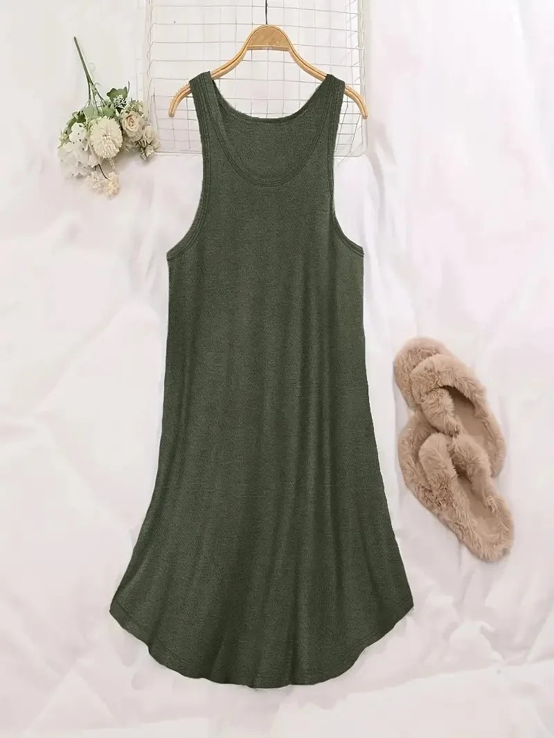 Women's Plus Size 1XL-5XL Basic Loungewear U-Neck Sleeveless Dress A-line Solid Color Casual Beach Dress Party Dress