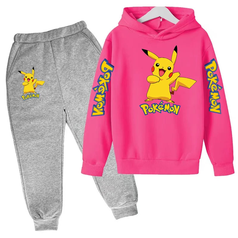 New Children's Sports Outfit Set-Hooded Jacket+long Pants with Cartoon Patterns Casual Loose Fit Suitable Boys Girls Aged3to13