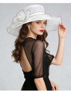  French Vintage Women Foldable Organza Church Derby Hat Ruffles Wide Brim Uv Protection Sun Hat  Ladies Outdoor Styling