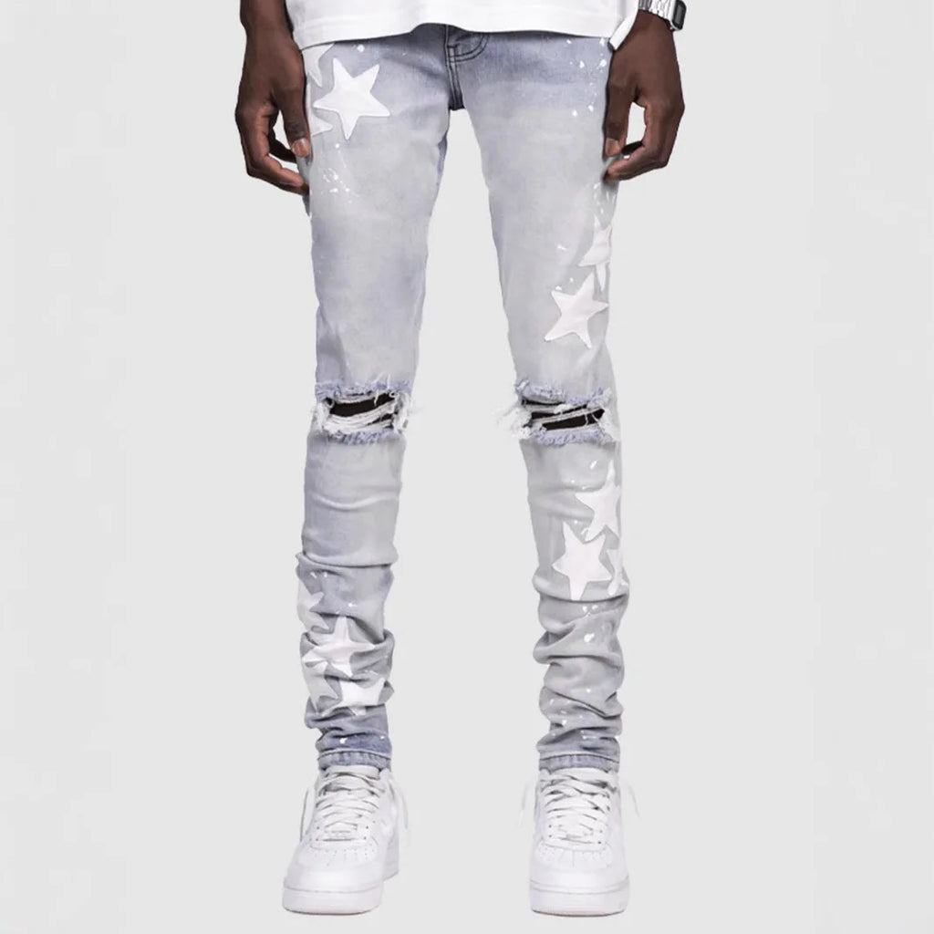 Jean homme slim déchiré – Streetwear délavé bleu, gris ou bleu clair