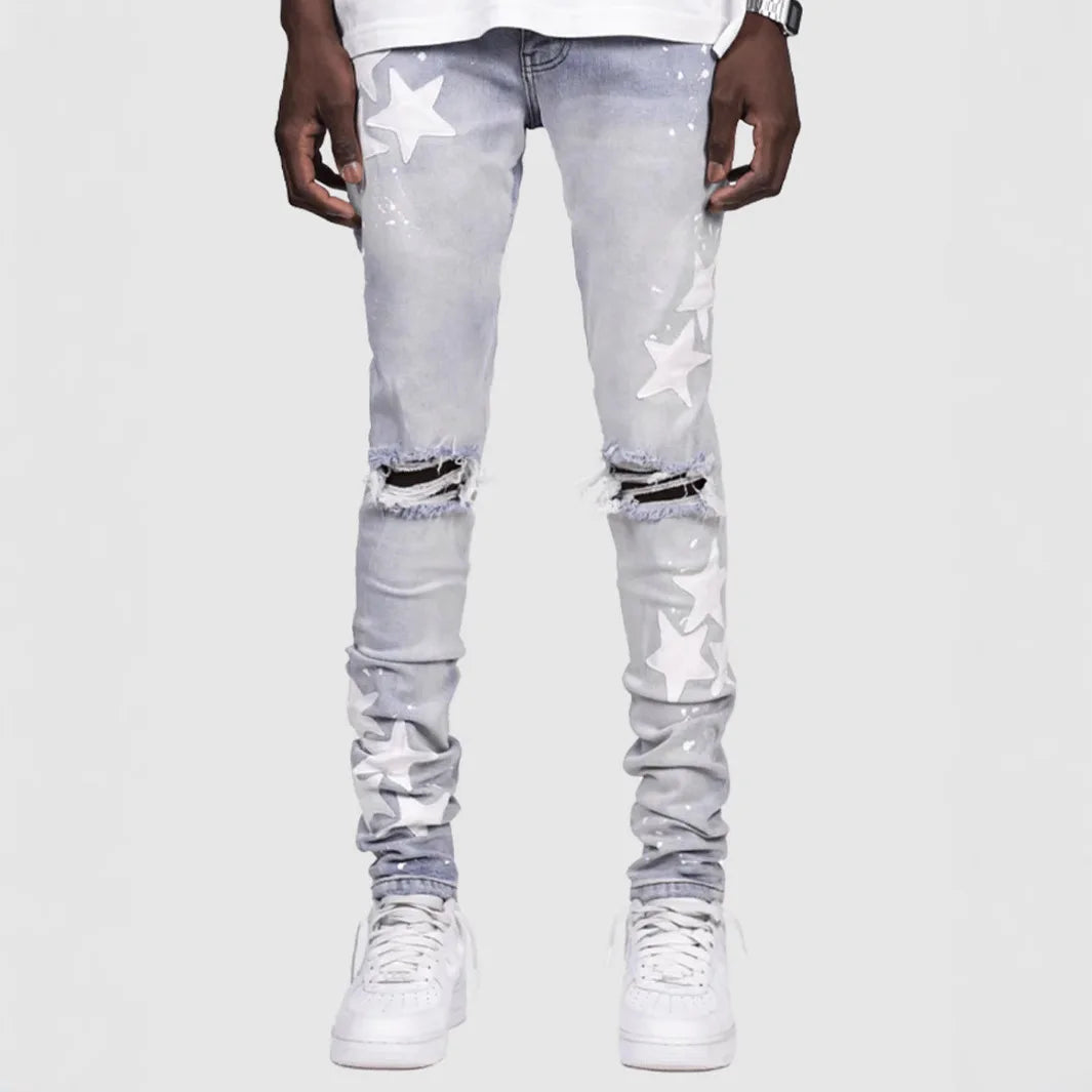 Jean homme slim déchiré – Streetwear délavé bleu, gris ou bleu clair