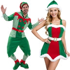 Zawaland Christmas Elf Costumes Dress Belt Hat Cosplay Family couple Carnival Party New Year Fancy Dress Up Set For Men Women