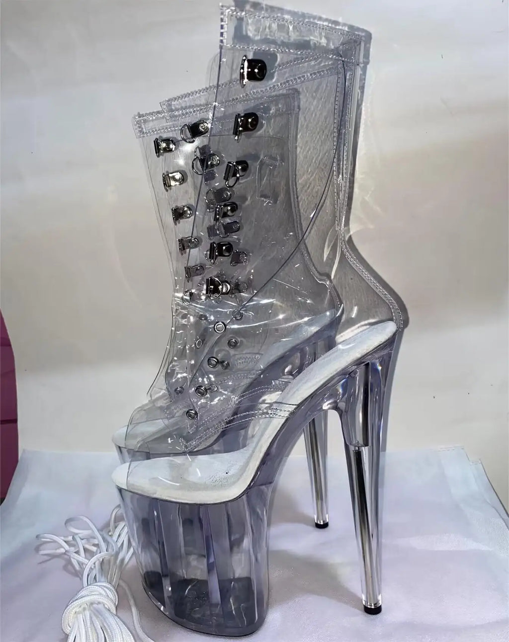 Bottines Pole Dance Transparentes Talon 17-20cm – Plateforme Laçage Scène