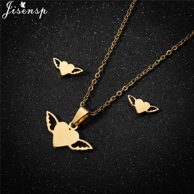 Parure Bijoux Femme Minimaliste – Collier + Boucles d’Oreilles Acier Inoxydable