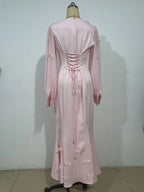 Women Full Dress Abaya Party Dresses Muslim Vestidos Kaftan Flower