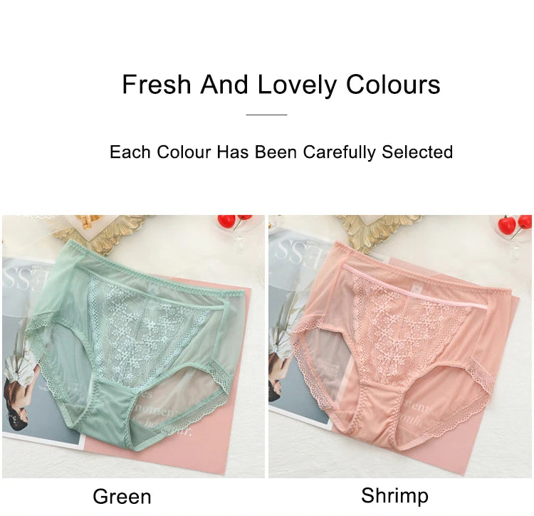 Women Transparent Lace Panties Large Sizes with High Waist Summer Sexy Mesh Hollow Out Briefs Women's Underwear Plus Size