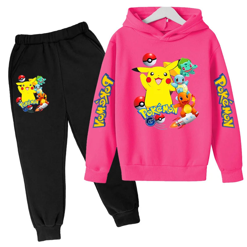New Children's Sports Outfit Set-Hooded Jacket+long Pants with Cartoon Patterns Casual Loose Fit Suitable Boys Girls Aged3to13