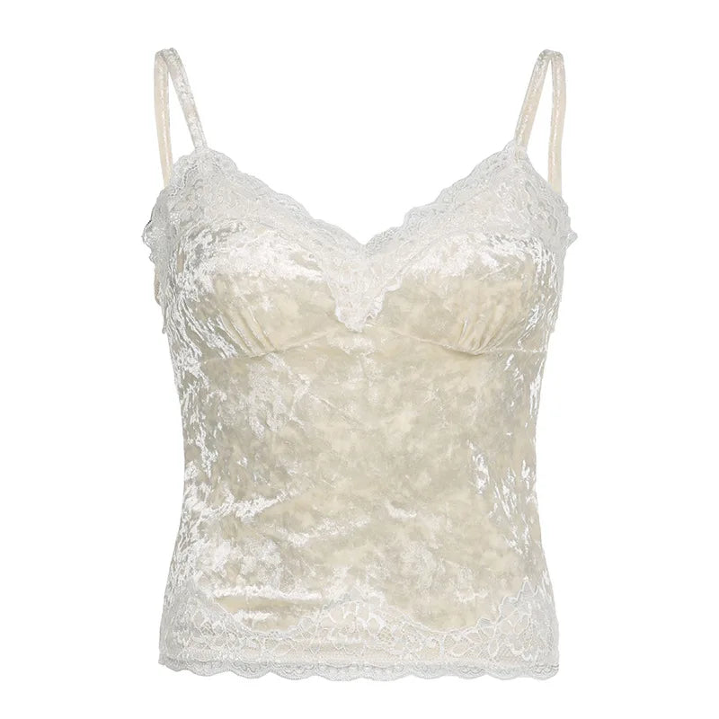 French retro velvet lace small suspender women's interior sexy backless lace V-neck vest base short top