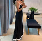 Robe longue femme noir et blanc – Col V et coupe ample