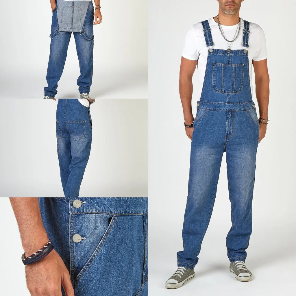 Salopette en jean homme – Coupe droite streetwear bleu clair