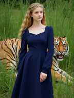 Women'S Dress Autumn Woman Long Sleeve Square Collar Elegant