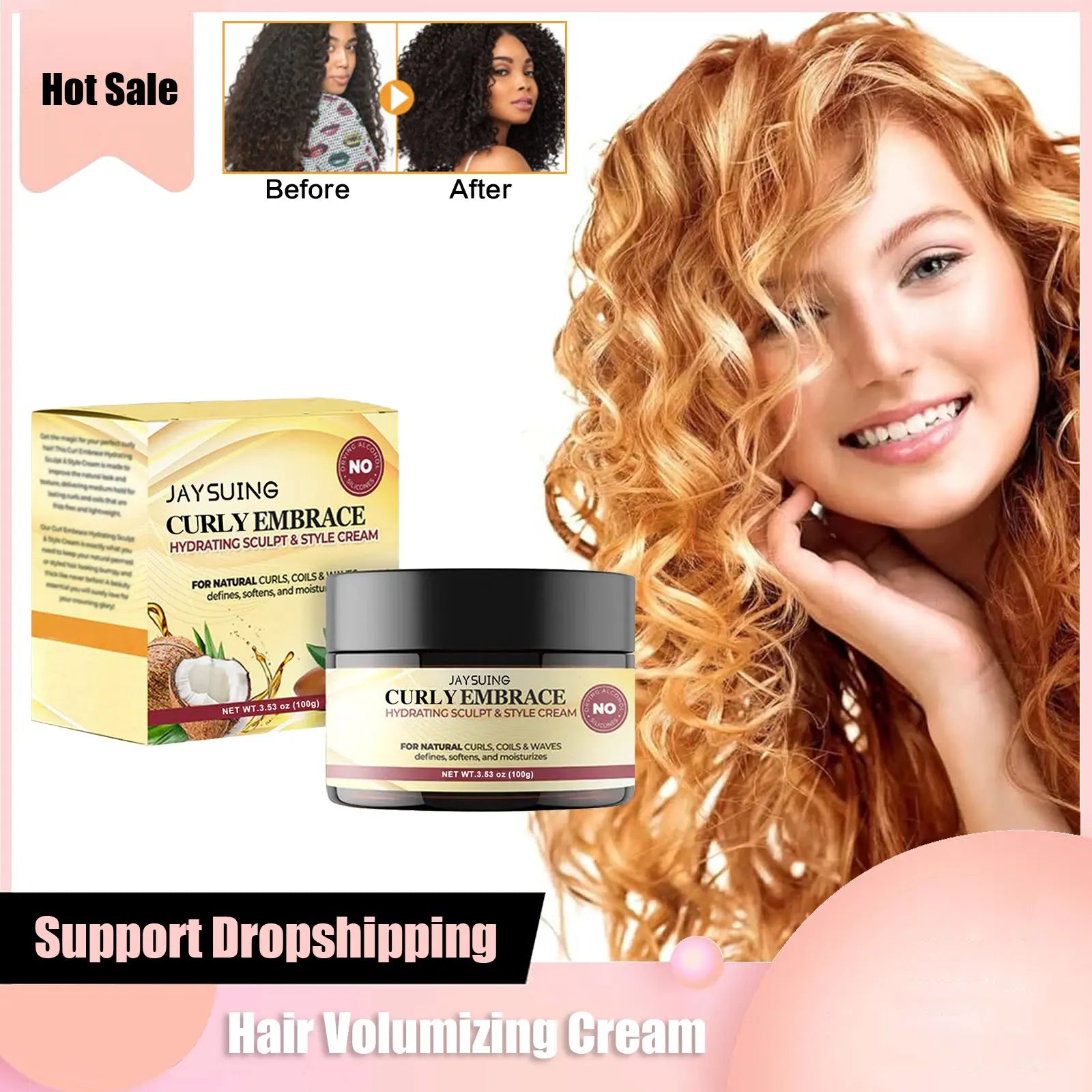 Hair Volumizing Cream Curly Hair Elastin Enhancer Hairstyle Conditioner Repair Frizz Smoothing Moisturizing Boost Defining Cream