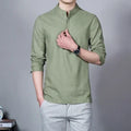 Men's Clothing  Men Spring Tops & Tees Male Fashion T-Shirts Stand Collar Long-sleeved Slim Base Shirt Homme Linen t-shirt