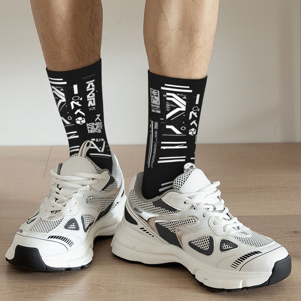 Techwear Men's Crew Socks Unisex Fun Japanese Future Tech Street Wear Style Spring Summer Autumn Winter Dress Socks