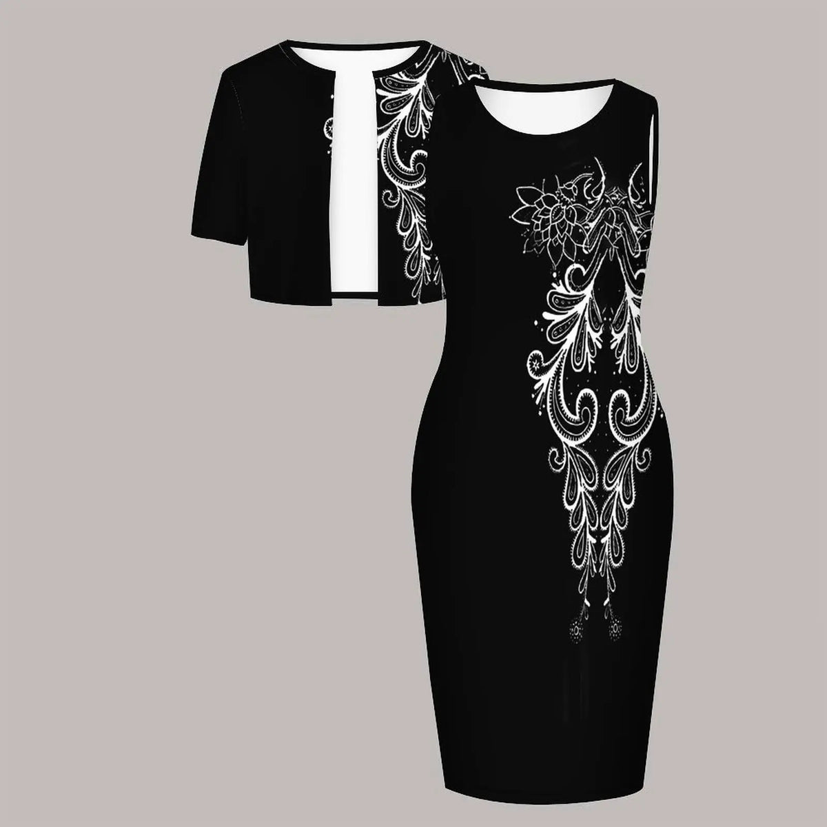 Plus Size Women's Suit Fashion Top Printed Vest Dress Elegant Wedding Guest Attire Round-neck Two-piece Set Short-sleeved Coat