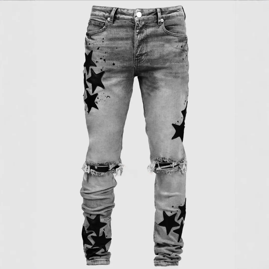 Jean homme slim déchiré – Streetwear délavé bleu, gris ou bleu clair