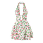 YENKYE French Style Retro Polka Dot Deep V Halter Dress Women Sexy