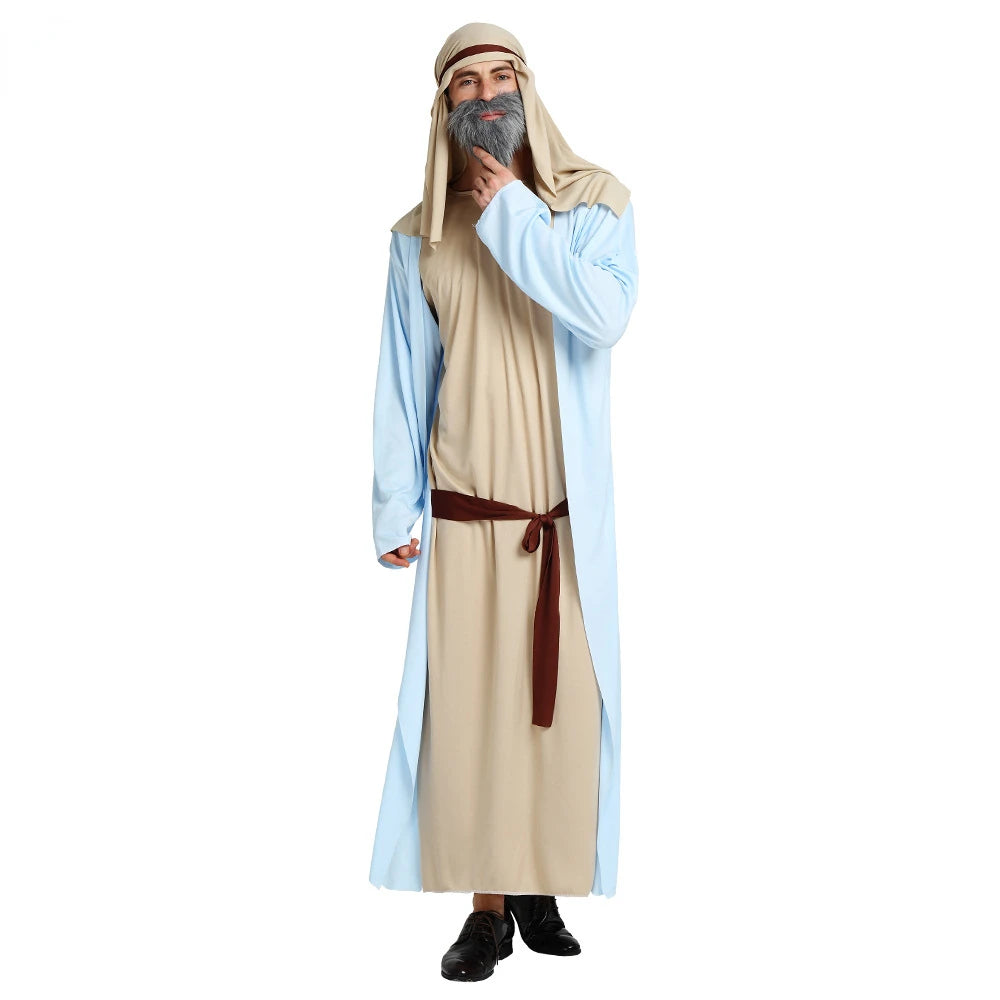 Women Men's Chief Arab Girl Arabian Costume Blue White Robe Halloween Cosplay Carnival Fancy Dressed Up