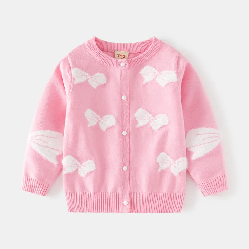 Manufacturer wholesale children's clothing girls' woolen cardigan 24 autumn new item baby mink love jacquard bag Core yarn sweat