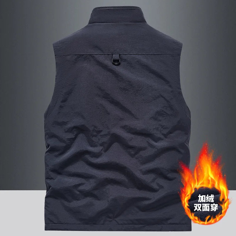 Men's Thickened Double-Sided Fleece Vest for Outdoor Sports Warm Comfortable Fleece Jacket Attached Multipurpose Vest