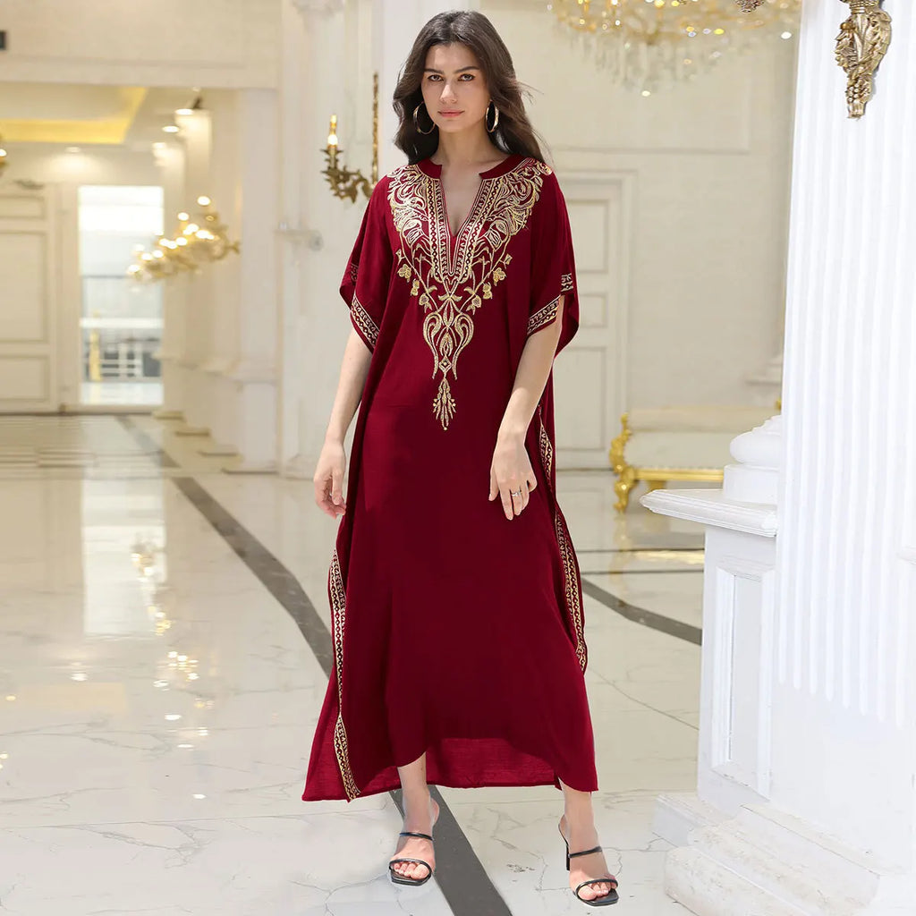 Boho Dress Women's Fashion Cotton Embroidered Beach Sun Protection Dresses For Women Loose Robe Bikini Swimsuit Outer Blouse