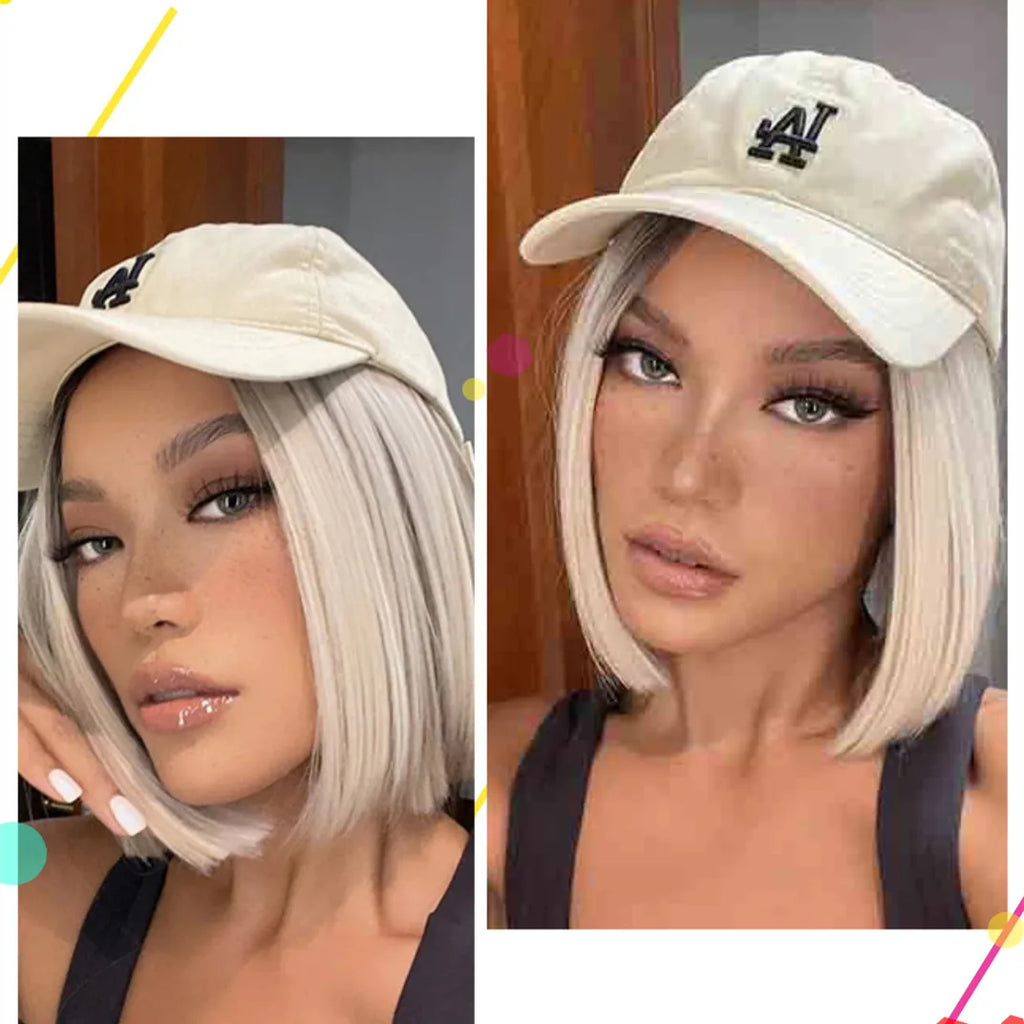 LOUIS FERRE Short Blonde Highlight Brown Bobo Wigs For Women Daily Cosplay Natural Straight Wig High Temperature Synthetic Wigs