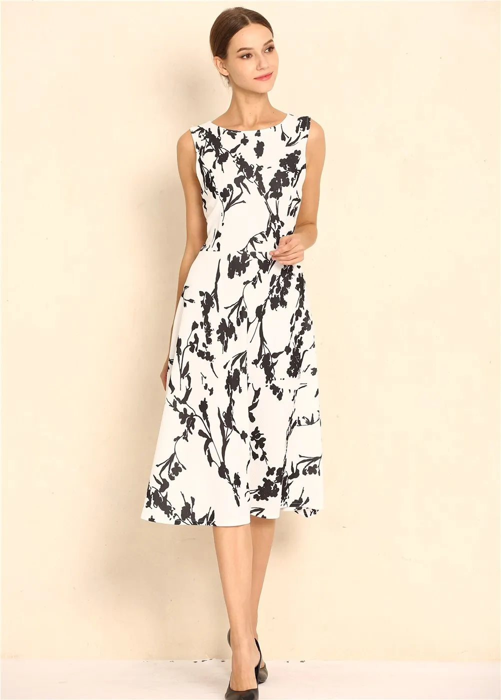 Summer Women Dress Clothing Floral Print Robe Retro Swing Casual Vintage Rockabilly