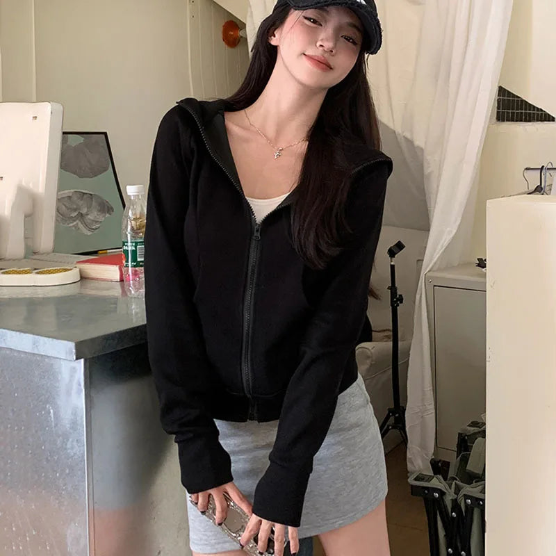 Sweat À Capuche Zipé Femme Slim – Poches Style Coréen Automne 2025