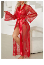 Women's Sheer Lace Robe Sexy See Through Nightgown with Jacquard Lace
