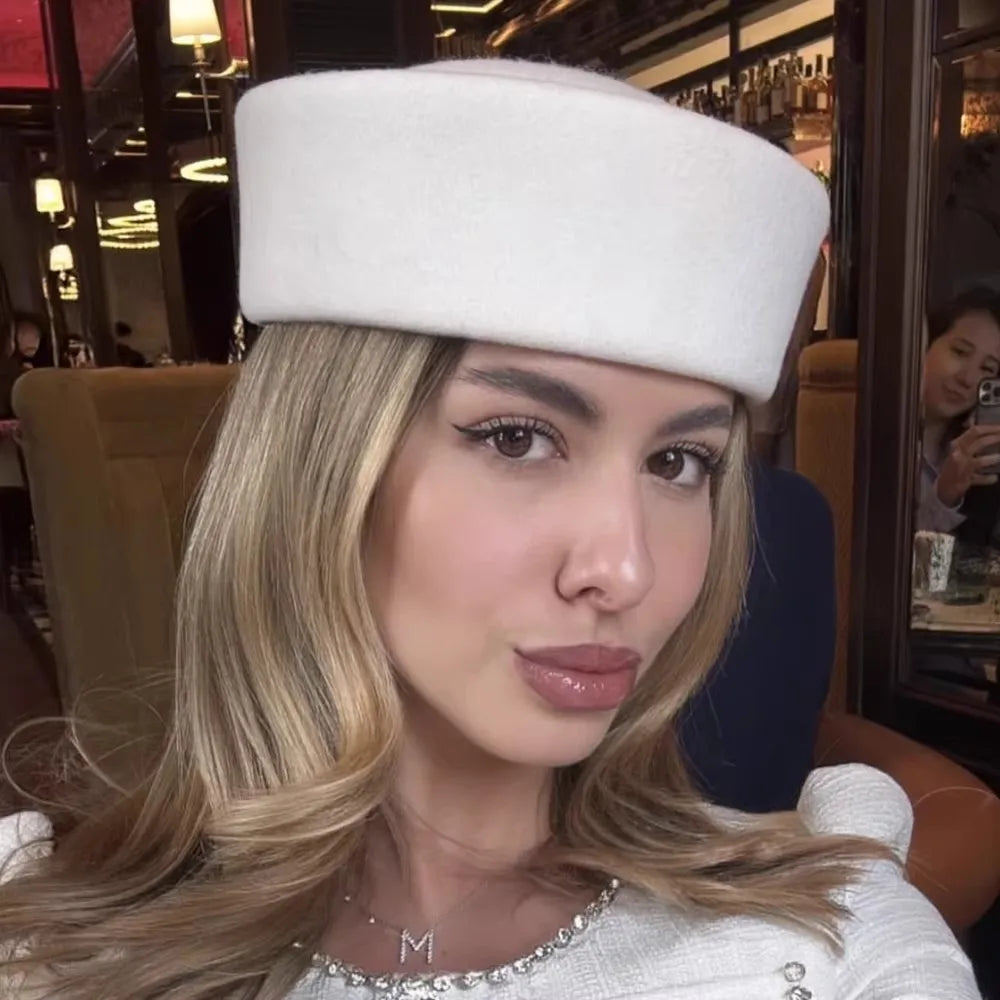French Style Beret Hat Caps Airline Stewardess Flight Attendant Vintage Hat Black Flat Top Hat Hair Clip Hair Accessories