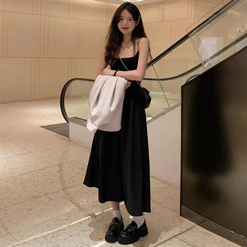 Robe longue femme à bretelles – Streetwear fluide taille haute