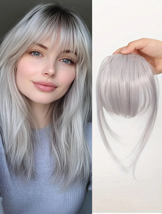 Synthetic Hair Clip-In Bangs Cut Wispy Fringe with Sideburns Dark Brown Natural Look for Women Daily Party Wear