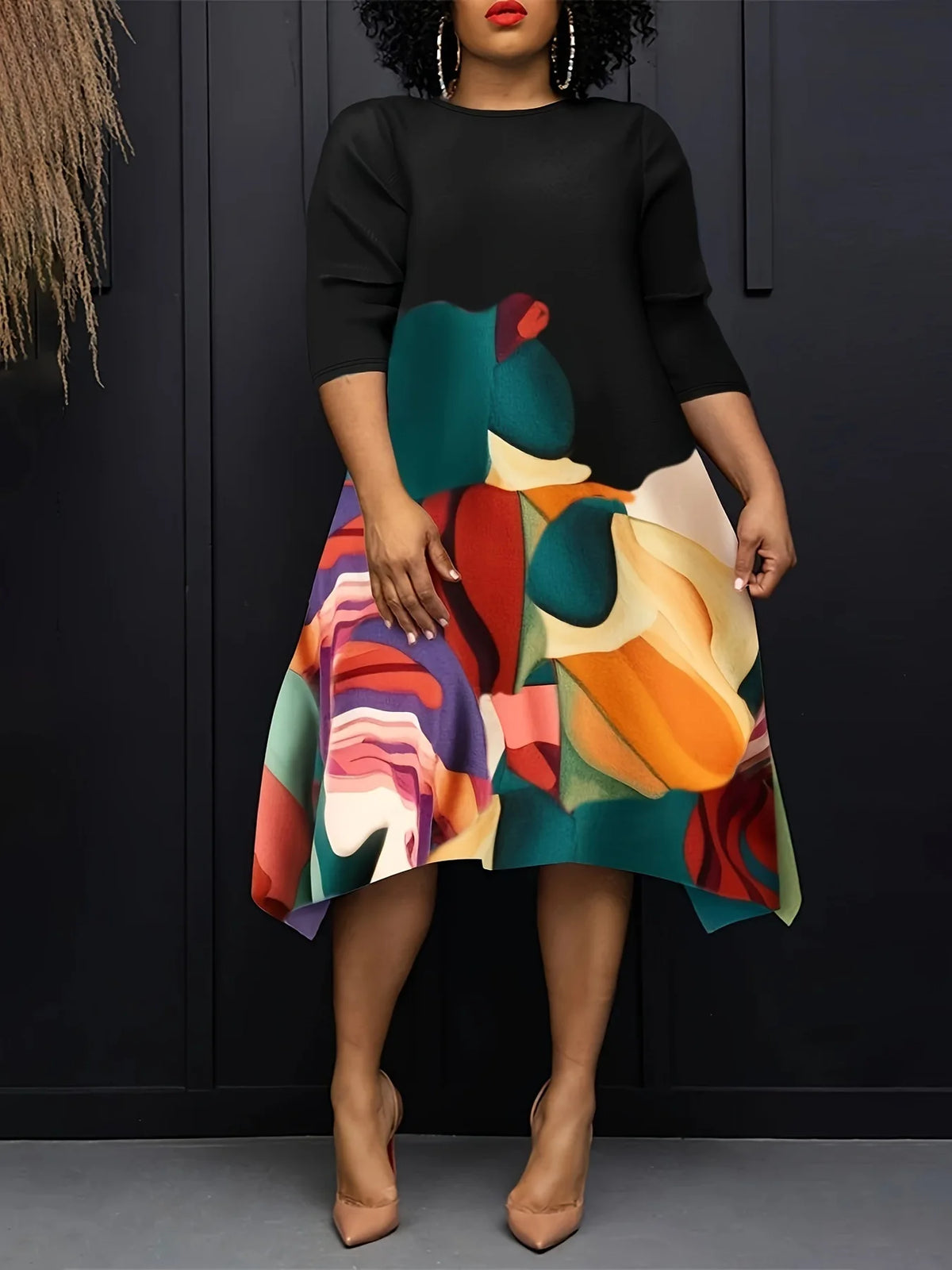 Casual Long Sleeve Woman Dress Office Lady Spring Summer Fashion Elegant O-neck Floral Print Dresses For Women 2024 Female