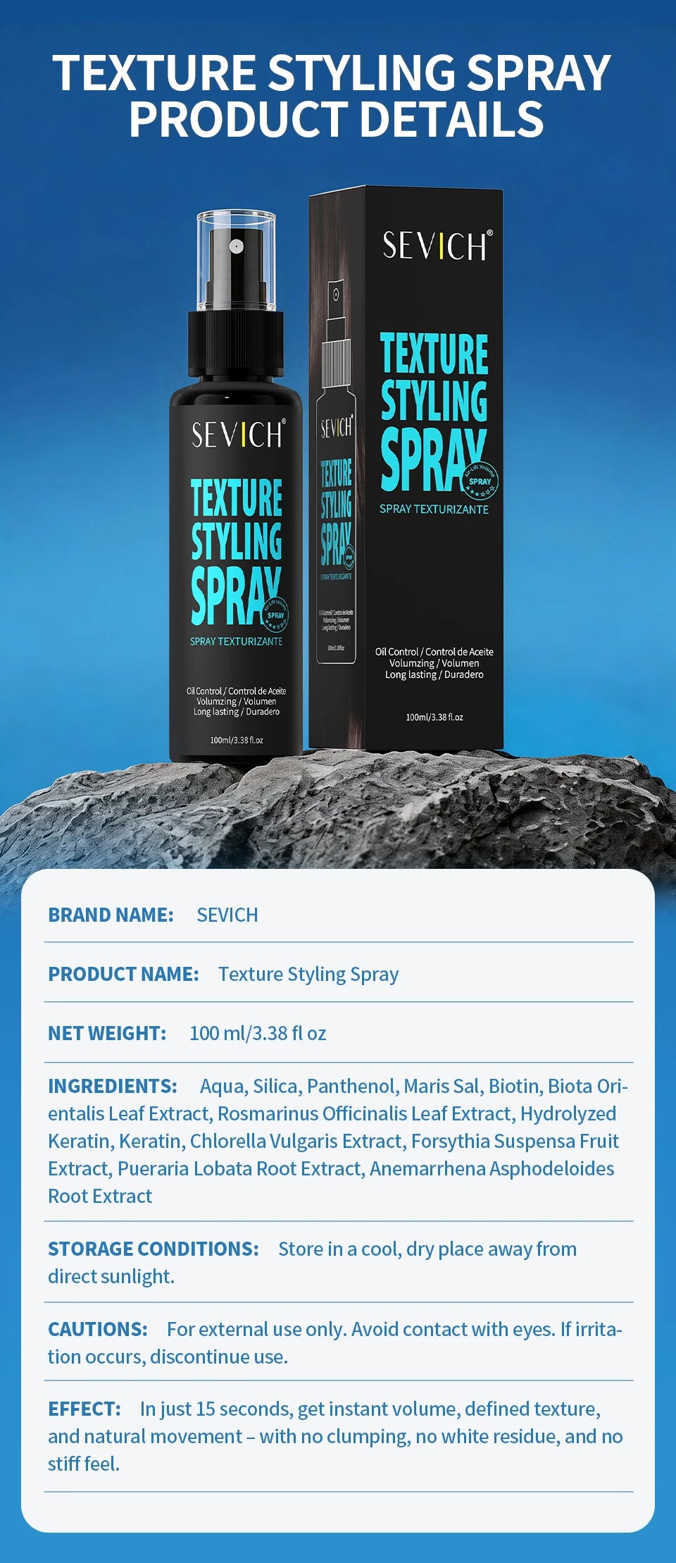 3 Secs Texture Styling Spray for Hair Men & Women,Adds Instant Volume, Texture, Thickness, & Light Hold Texturizing & Thickenin