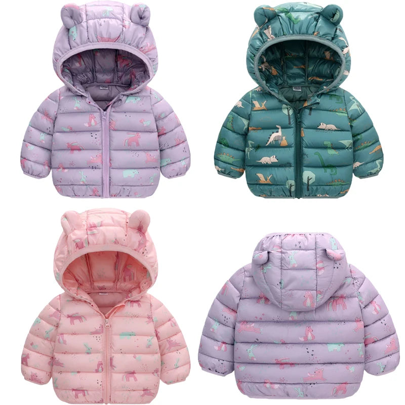 Doudoune Enfant Dinosaure À Capuche – Chaude Hiver 1-6 Ans Unisexe