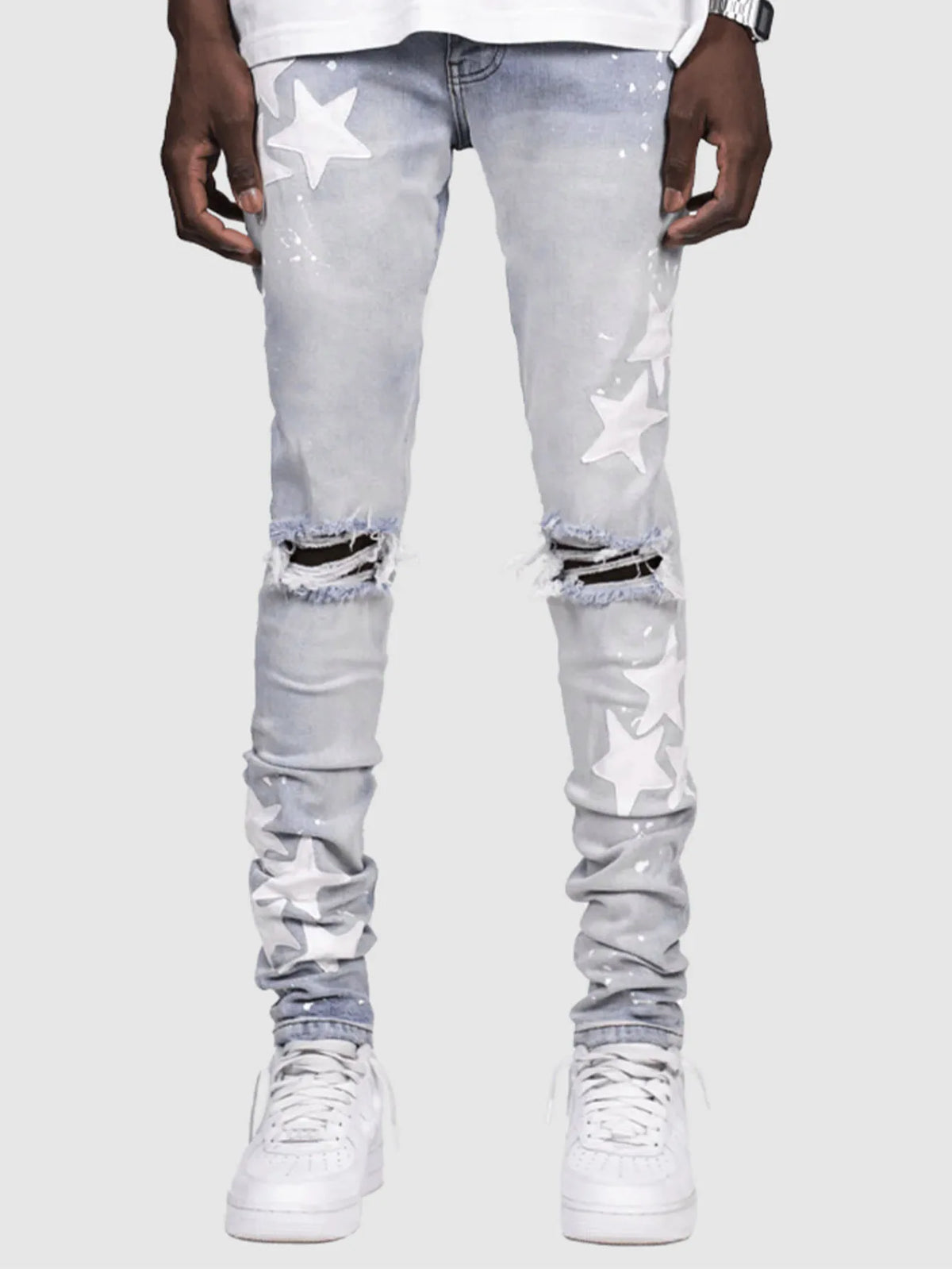 Jean homme slim déchiré – Streetwear délavé bleu, gris ou bleu clair