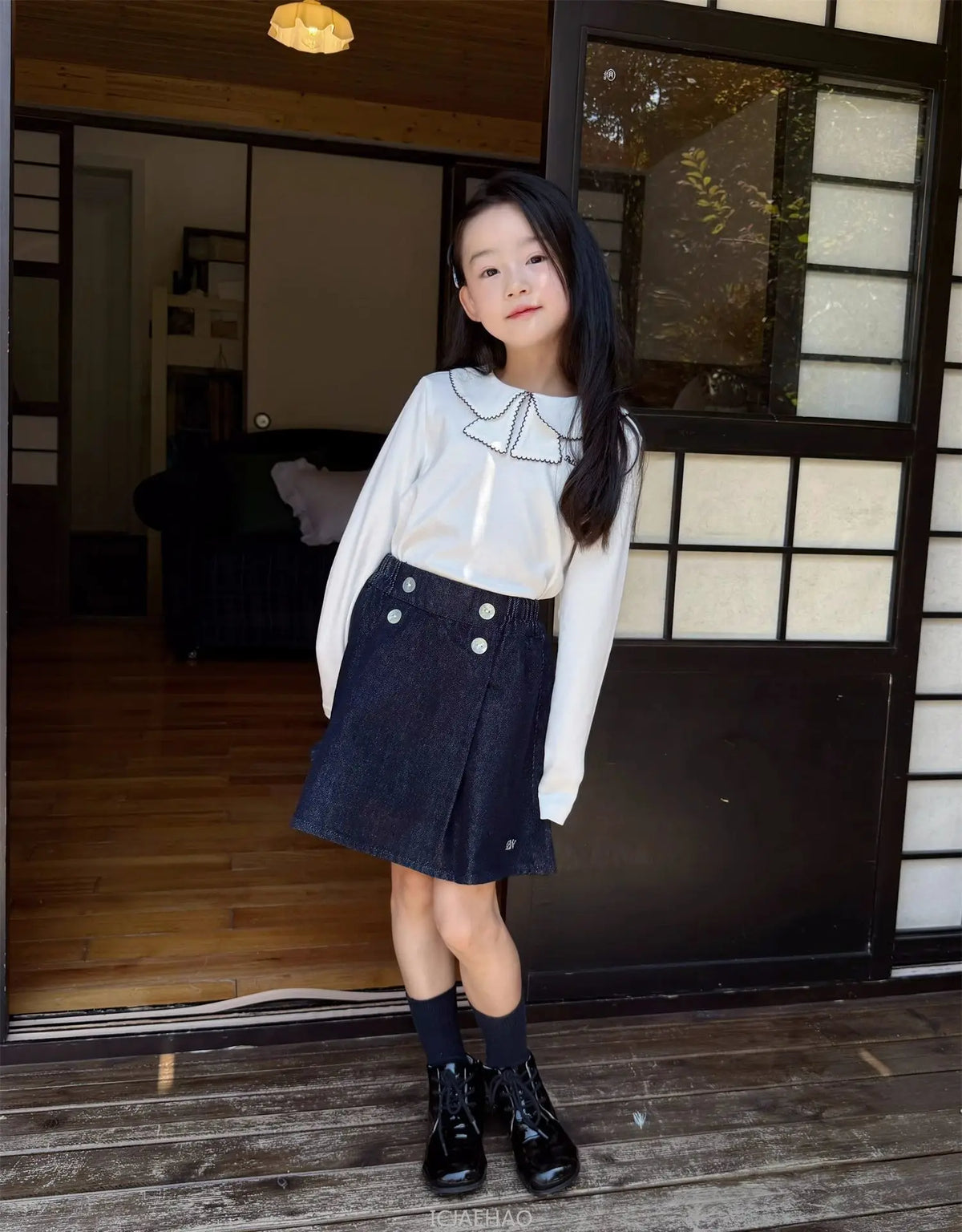 Teen Girl Clothes Children  Waist Shell Button Denim Skirt and Top Kids Versatile Casual Outfits Costumes Vintage Girls Elastic