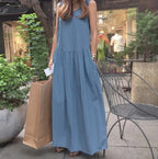 Women's Dress 2025 Summer Cotton and Linen Casual Round Neck