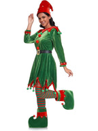 Women's Christmas elf costume set, adult velvet dress costume, Santa Claus helper, Christmas holiday