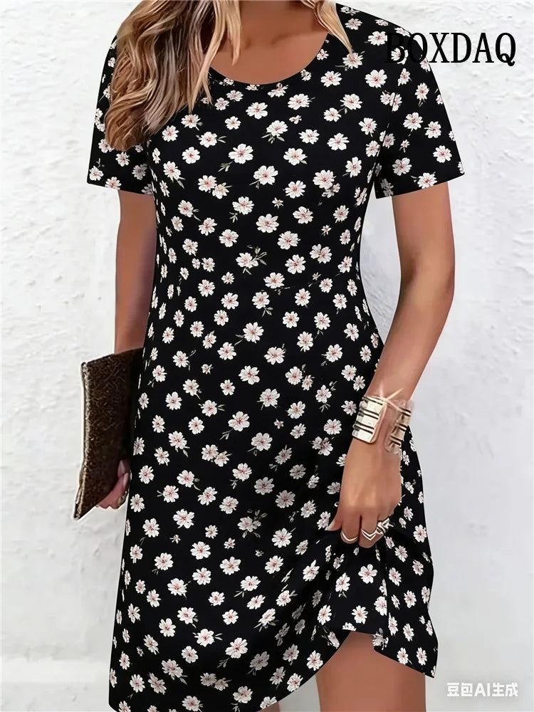 Plus Size Women's Dresses Summer Fashion Tie Dye Striped Flowers 3D Printed Short Sleeve Dress Casual Loose Woman's Clothing 6XL