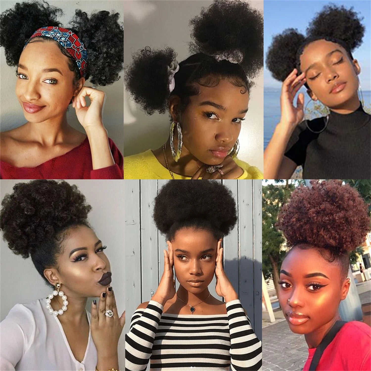 1Pc Afro Puff Drawstring Ponytail Short Kinky Curly Afro Ponytail Synthetic Hair Puffs Afro Bun Ponytail for Black Women
