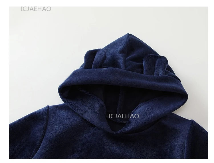 Boys Girls Velvet Warm Long Sleeve Hooded Outfit Set Children Clothing Casual Tracksuit Outdoor Wear Autumn Winter Kids Clothes