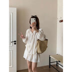 Plus-size Fashionable and Casual Women's Summer Outfit for Plus-size Loose Sunscreen Long-sleeved Top with Shorts Two-piece Set