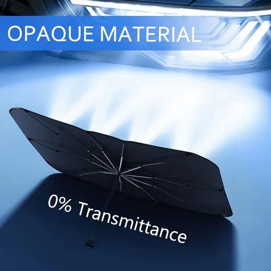 Windshield Sun Shade with 360° Pull Cord Anti-Scratch Handle - Upgraded Sunshade for Car Windshield with Double-Layer Fabric