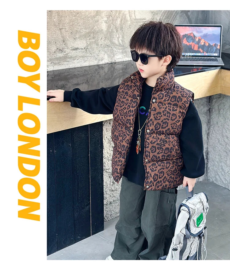 New Fashion Baby Boy Girl Leopard Print Sleeveless Vest Elegant Kids Children Winter Waistcoat Age 2 3 4 5 6 7 8 9 10 11 Years
