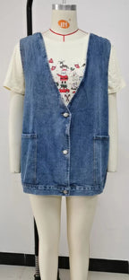 2025 Newest Fashion Denim Vest For Women Sleeveless Casual Loose Long Jeans Jacket Coat Street Hipster Female Clothing S-XXL