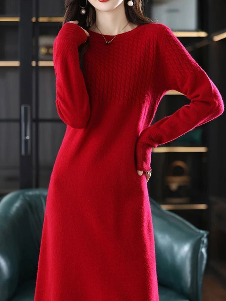 Robe longue femme en maille – Coupe droite et manches longues