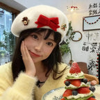 Fashion Christmas Beret Hat Red Green Sweet Christmas Beret Hat Wool Felt Dress Up Xmas Painter Hat New Year Gifts